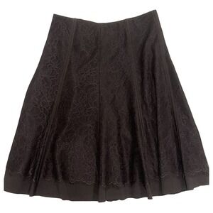 Tahari Brown Lace Fully Lined Knee Length Flared Skirt Size 8